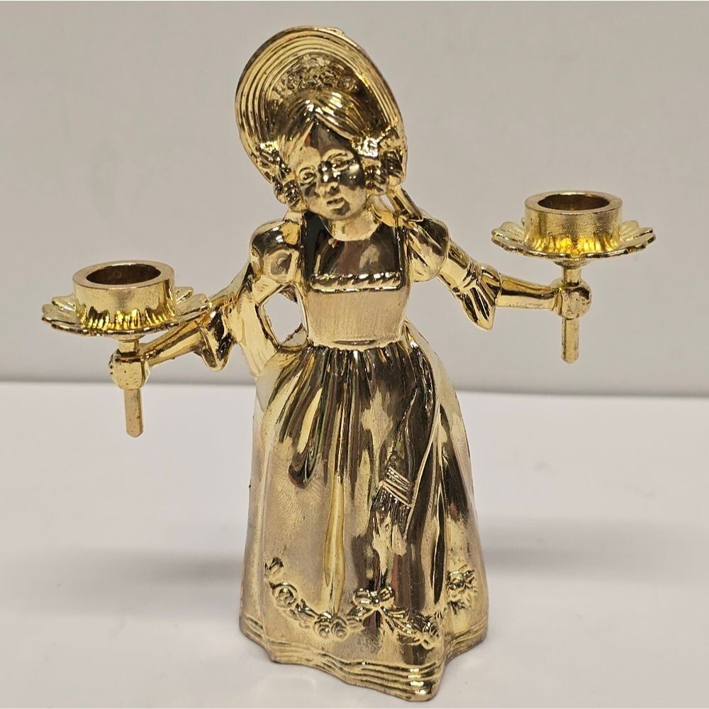 Antique Mary Gregory Gold Pewter Dinner Table Candle Holder Or Snuffer